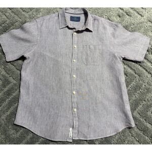 M&S Collection Pure Linen Mens L Shirt Purple Button Collared Preppy Casual